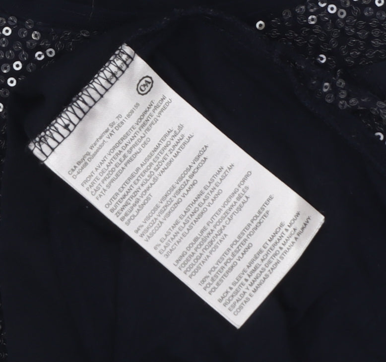 Canda Women's Black Sequin T-Shirt, Size S, Casual Wear