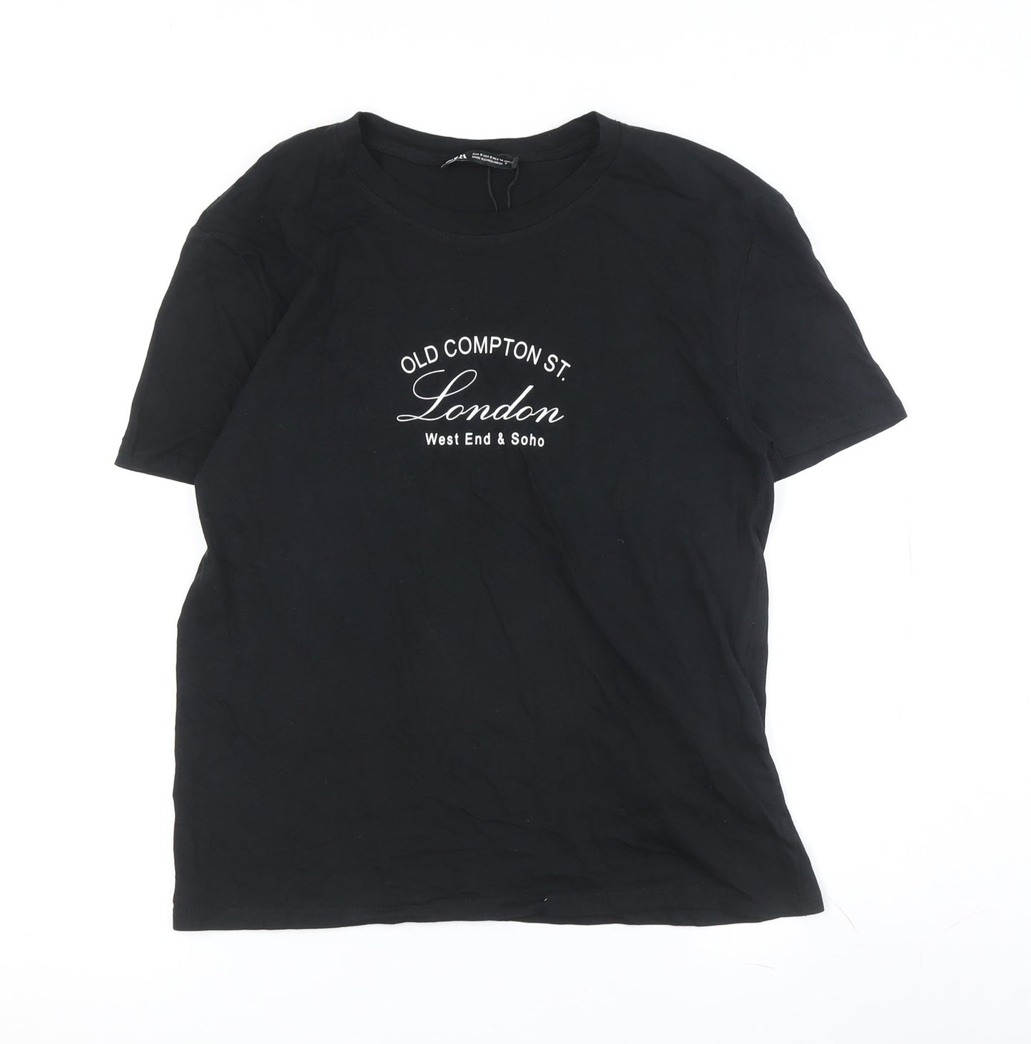 ZARA Women's Black Crew Neck T-Shirt, Small