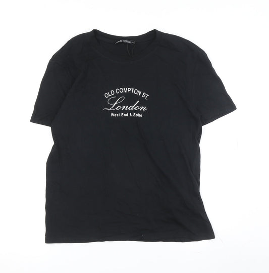 ZARA Women's Black Crew Neck T-Shirt, Small