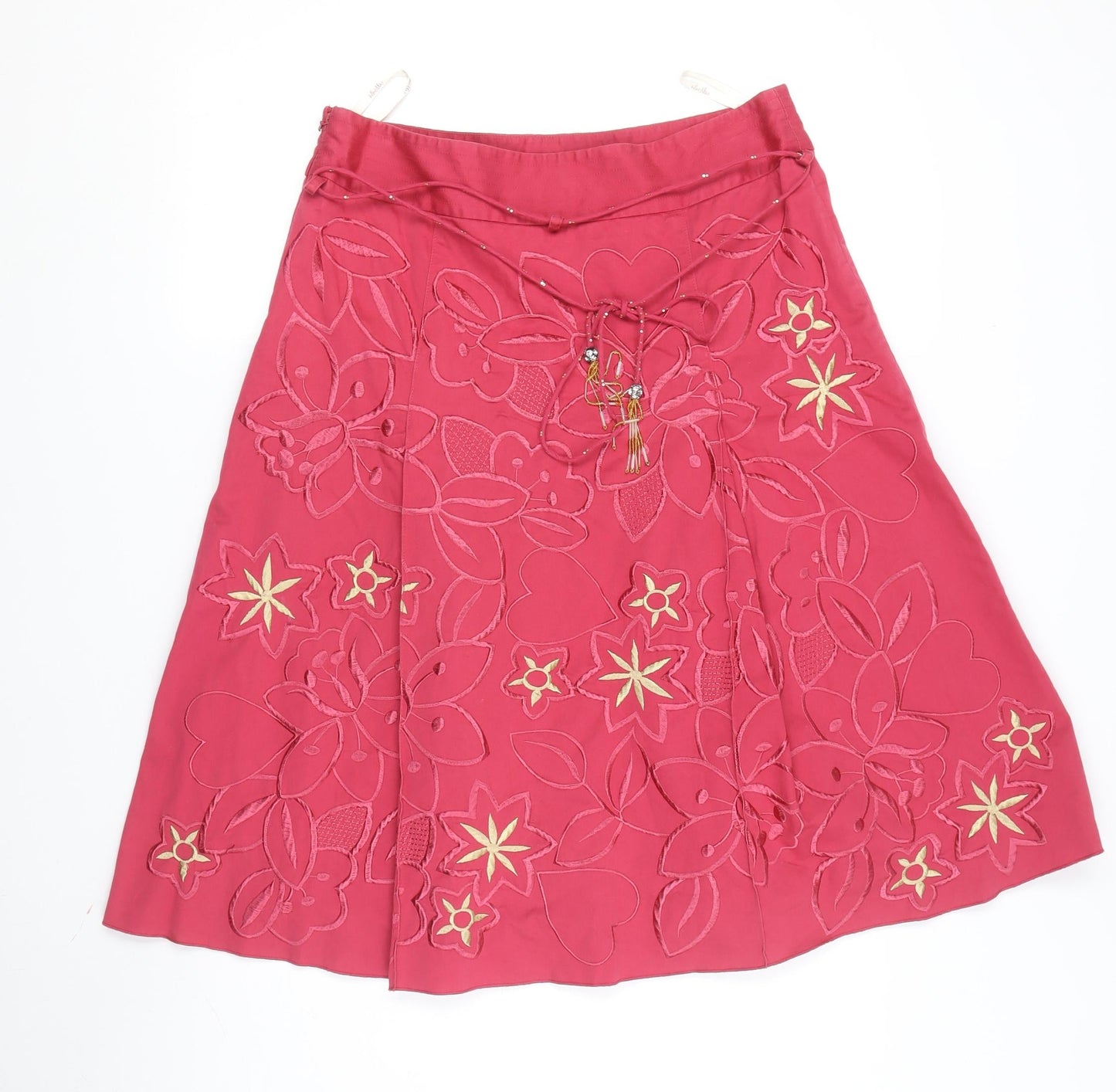 Whistles Women's Pink Embroidered Floral A-Line Skirt, Size 12