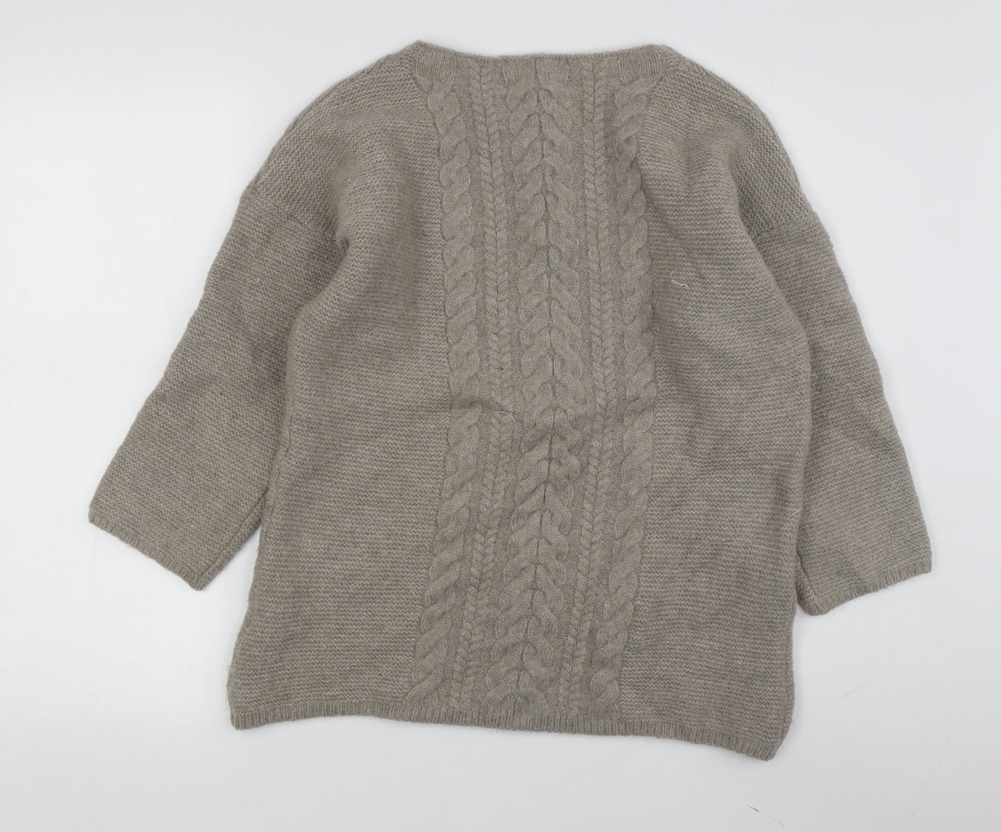 Amaryllis Women's Beige M Cable-Knit Wool Blend Jumper