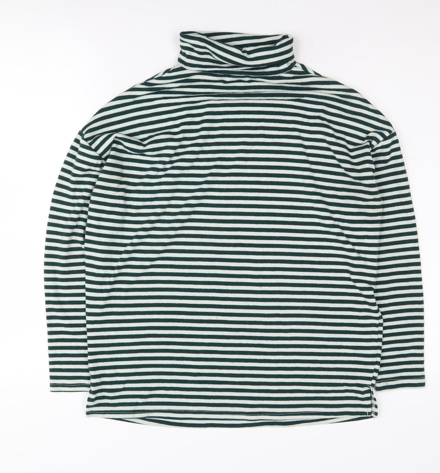 New Look Women's Green Striped Roll Neck Jumper Size 10