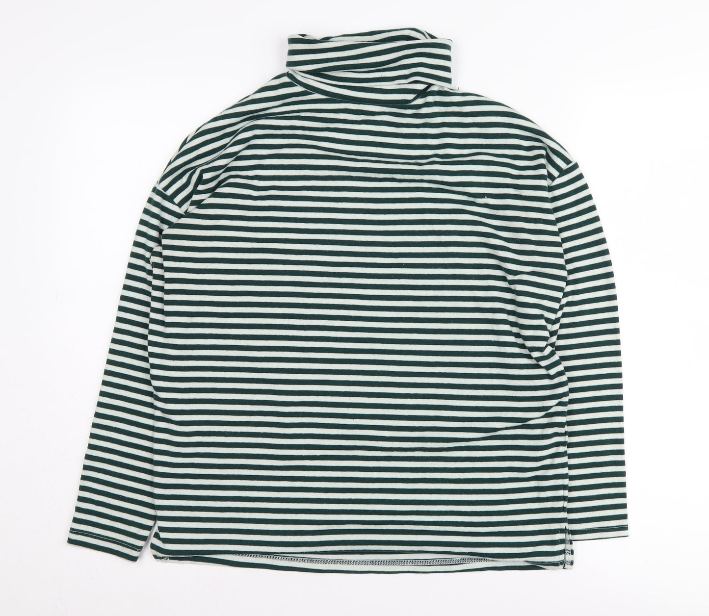 New Look Women's Green Striped Roll Neck Jumper Size 10