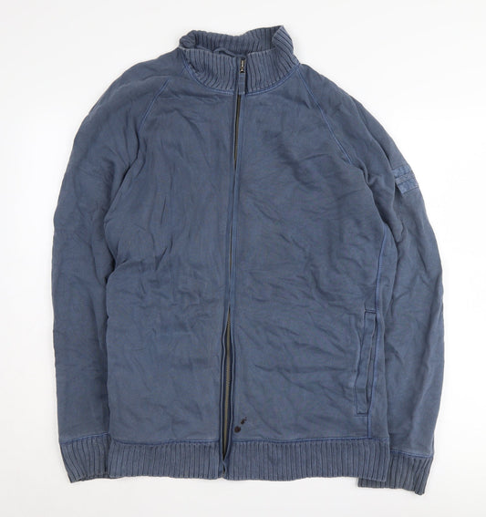 Marks and Spencer Men's Blue Bomber Jacket, Size L, Zip-Up