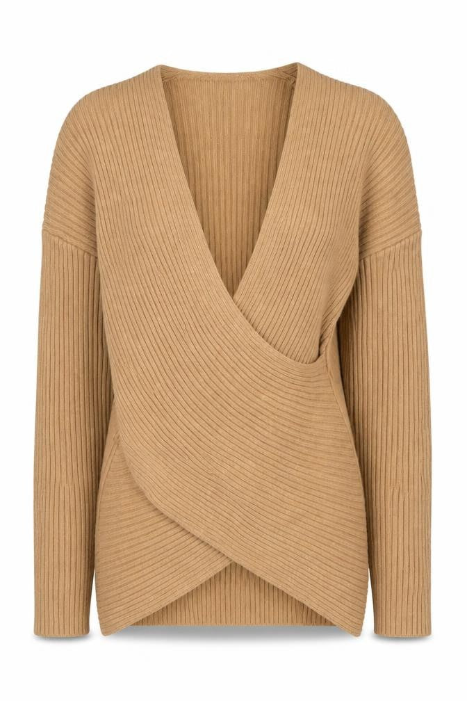 Topshop Women's Beige Wrap Jumper UK 6