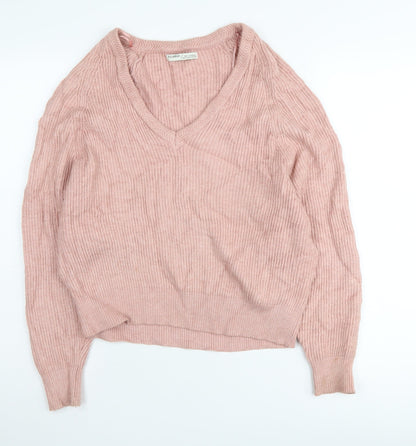 Pull&Bear Women's Pink V-Neck Pullover S