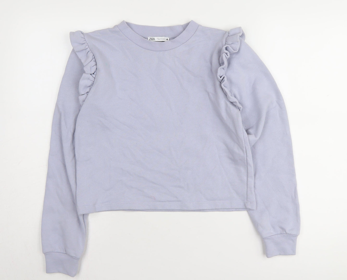 Zara Women's Blue Pullover Sweatshirt, S, Ruffle Accents