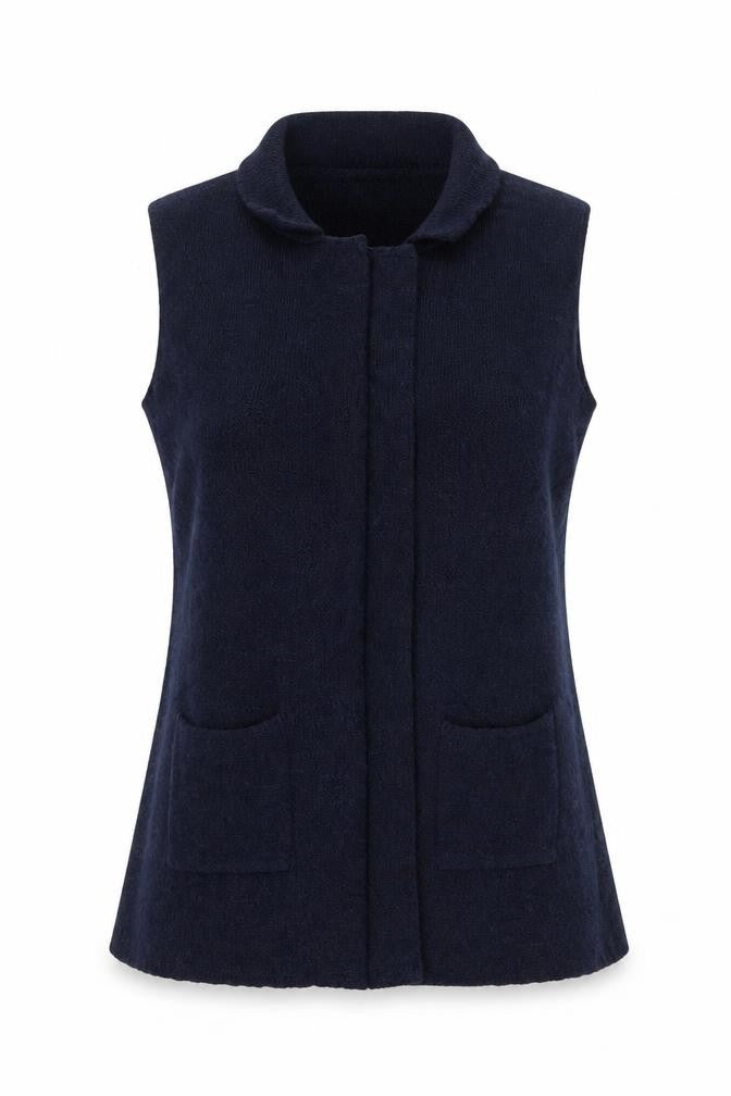 Yüda Women's Blue Knit Vest Collared Sleeveless Jumper Size L