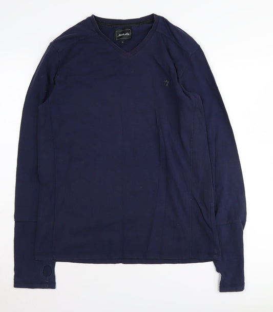 Mitch & Co Unisex Blue V-Neck Long Sleeve T-Shirt