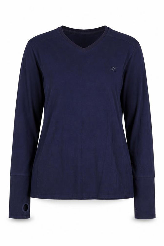 Mitch Womens & Co Blue V-Neck Long Sleeve T-Shirt