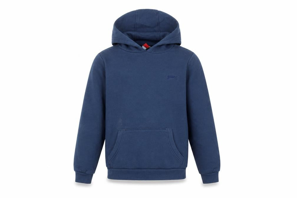 Front view of Slazenger boys’ blue hooded pullover sweatshirt 11-12 years