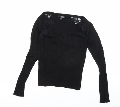 Mango Women's Black Lace V-Neck Blouse XS
