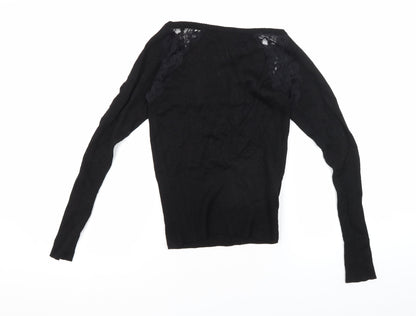 Mango Women's Black Lace V-Neck Blouse XS