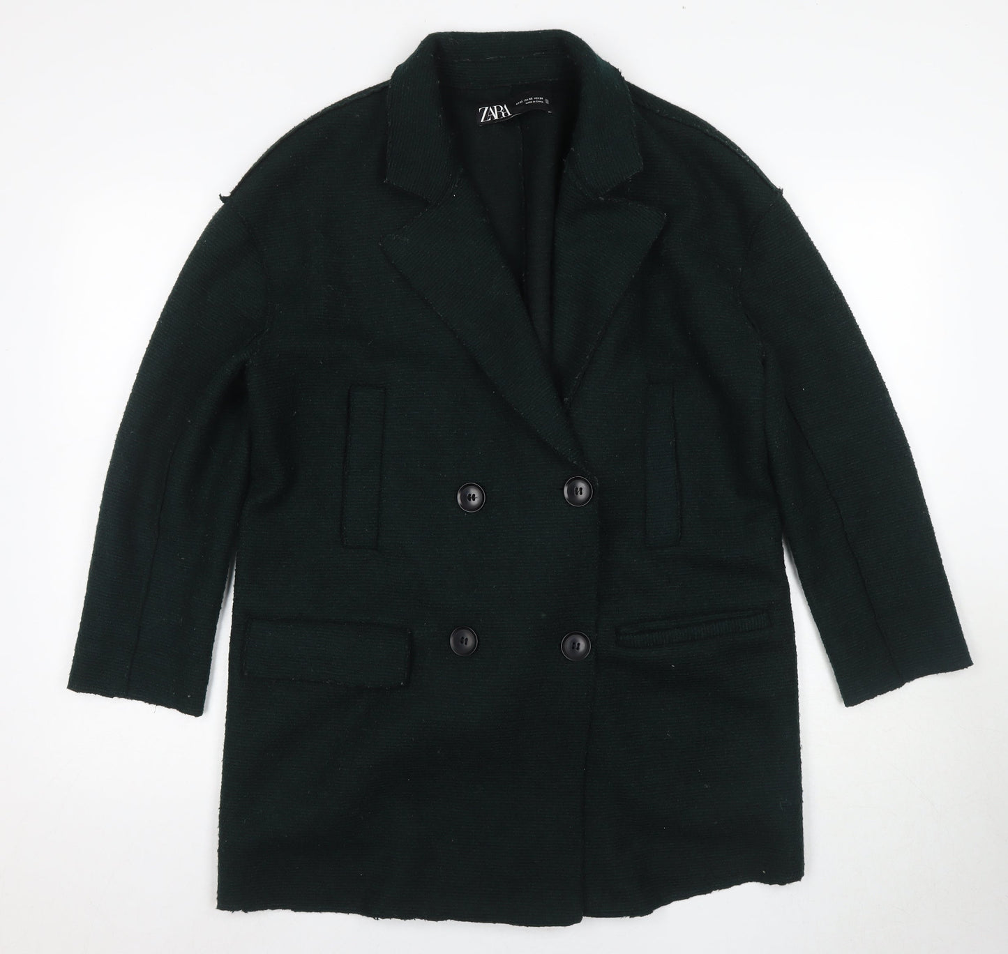Zara Women's Black Pea Coat Size 6 Wool Blend Long