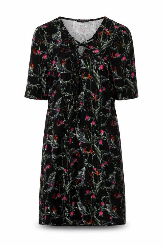 Topshop Women's Floral Black Dress - Size 6, Half Sleeves