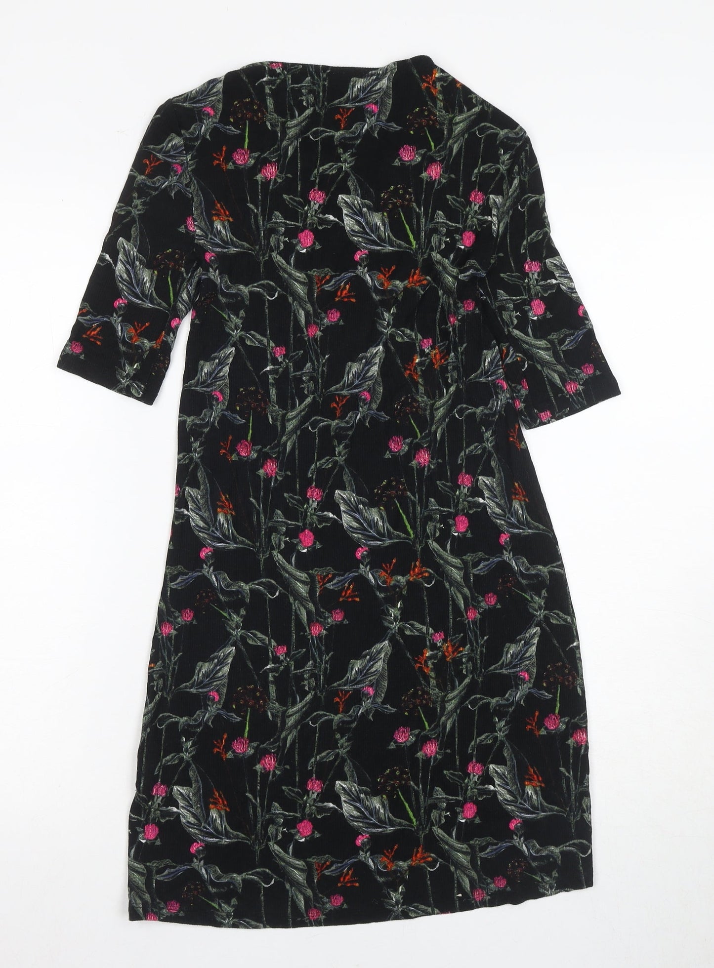 Topshop Women's Floral Black Dress - Size 6, Half Sleeves