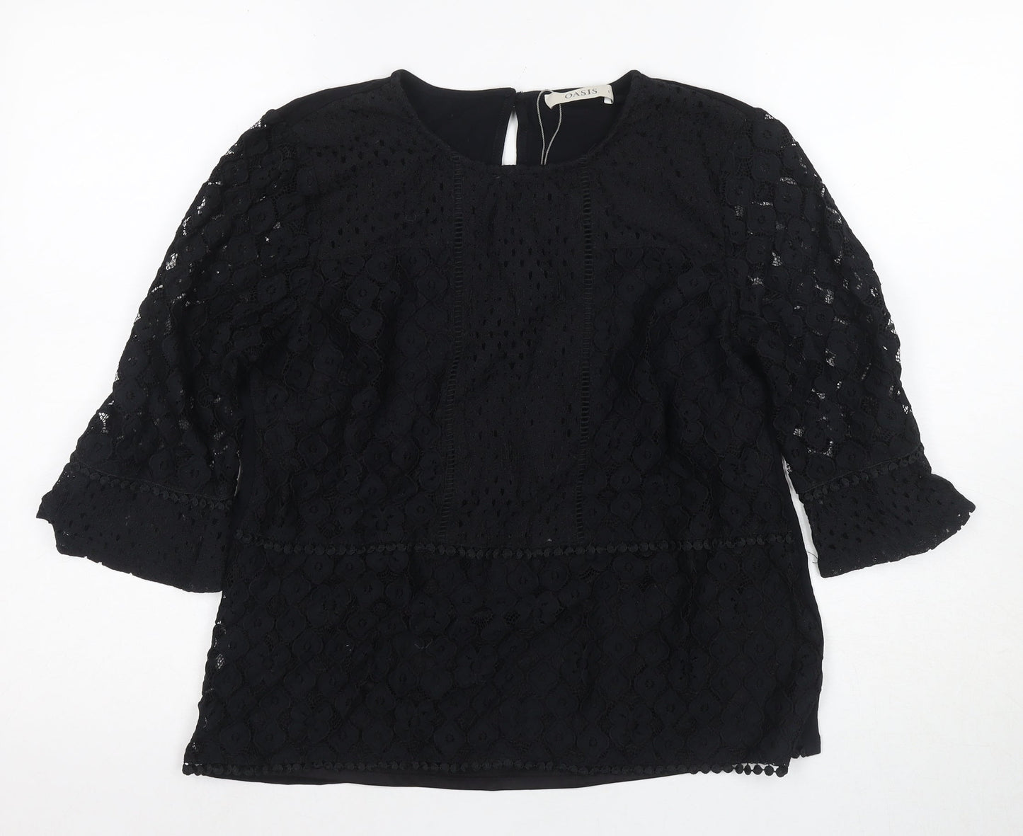 Oasis Women's Black Lace Top, L, 3/4 Sleeve