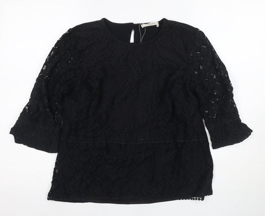 Oasis Women's Black Lace Top, L, 3/4 Sleeve