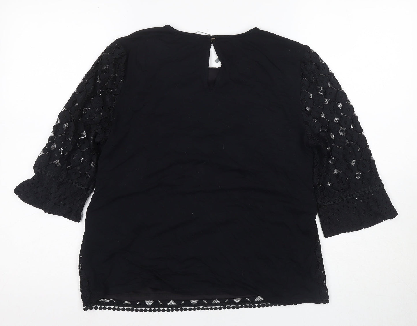 Oasis Women's Black Lace Top, L, 3/4 Sleeve
