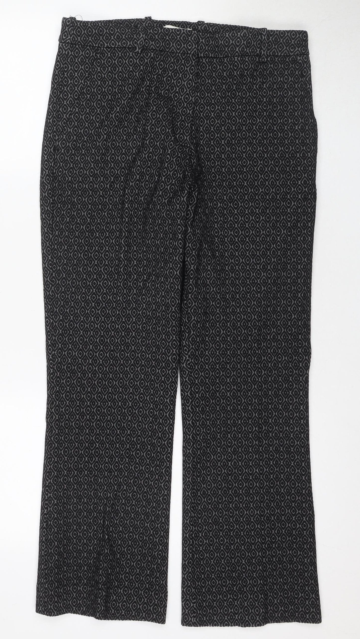 H&M Women's Black Geometric Trousers Size 12