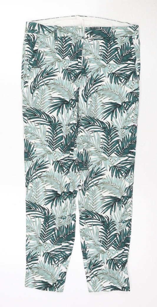 H&M Women's Green Floral Trousers Size 6