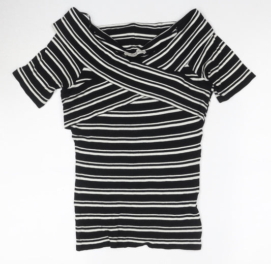 Oasis Women’s Black Striped Off Shoulder T-Shirt