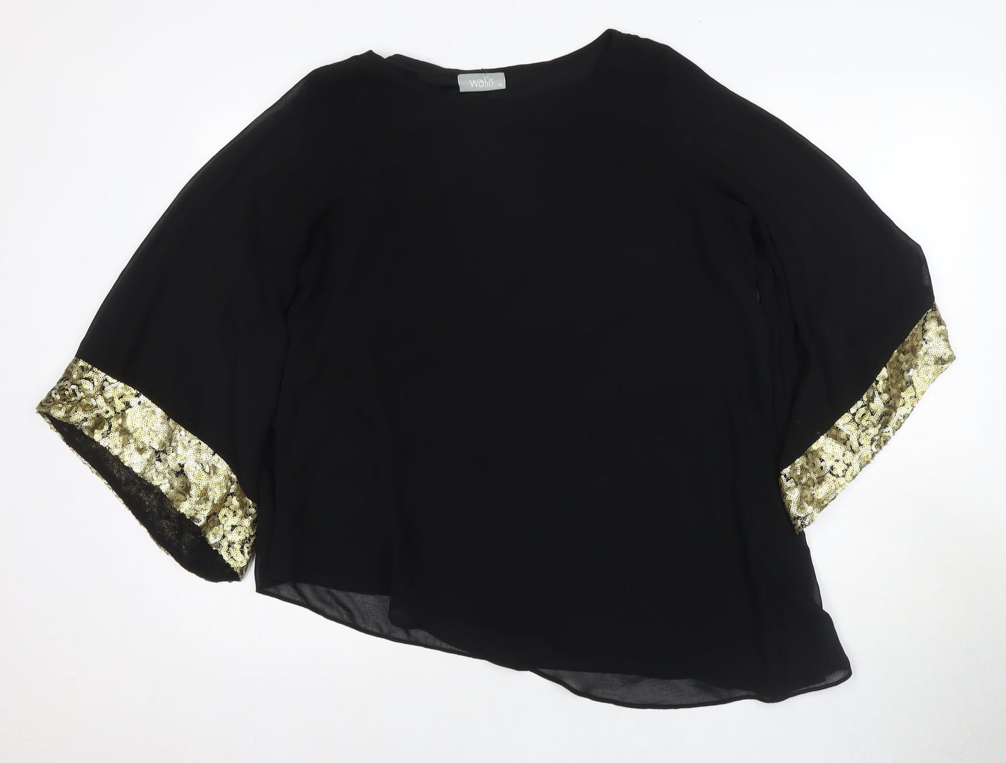 Wallis Women's Black 3/4 Sleeve Sequin Blouse, Size M