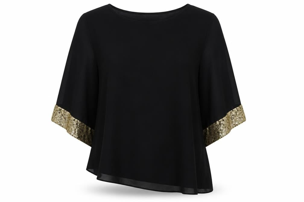 Wallis Women's Black 3/4 Sleeve Sequin Blouse, Size M