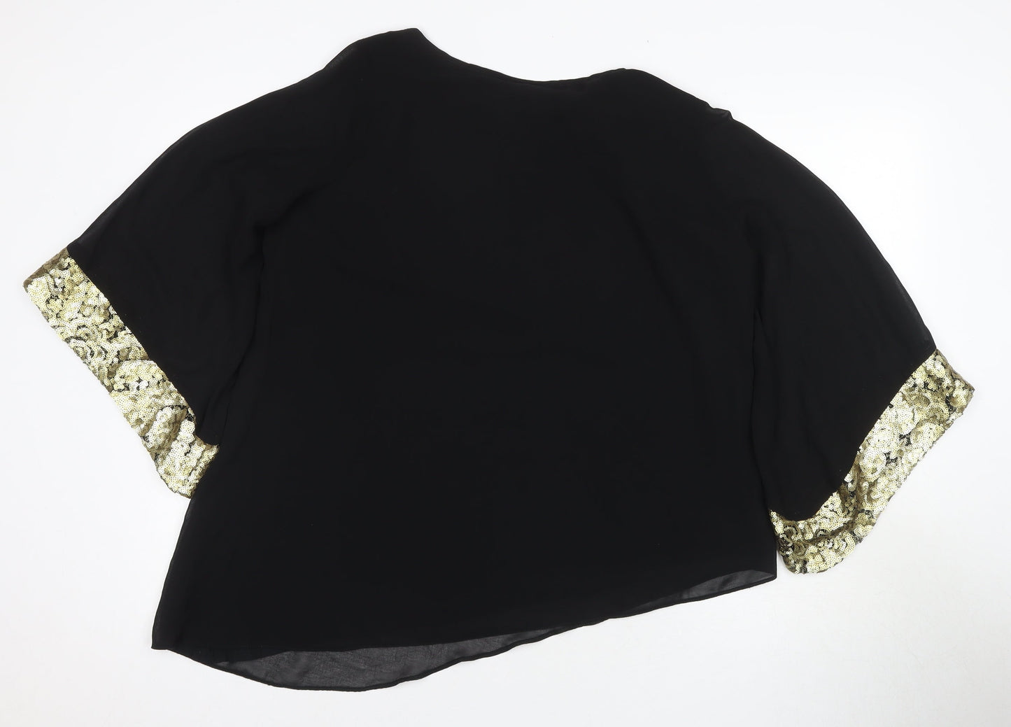 Wallis Women's Black 3/4 Sleeve Sequin Blouse, Size M