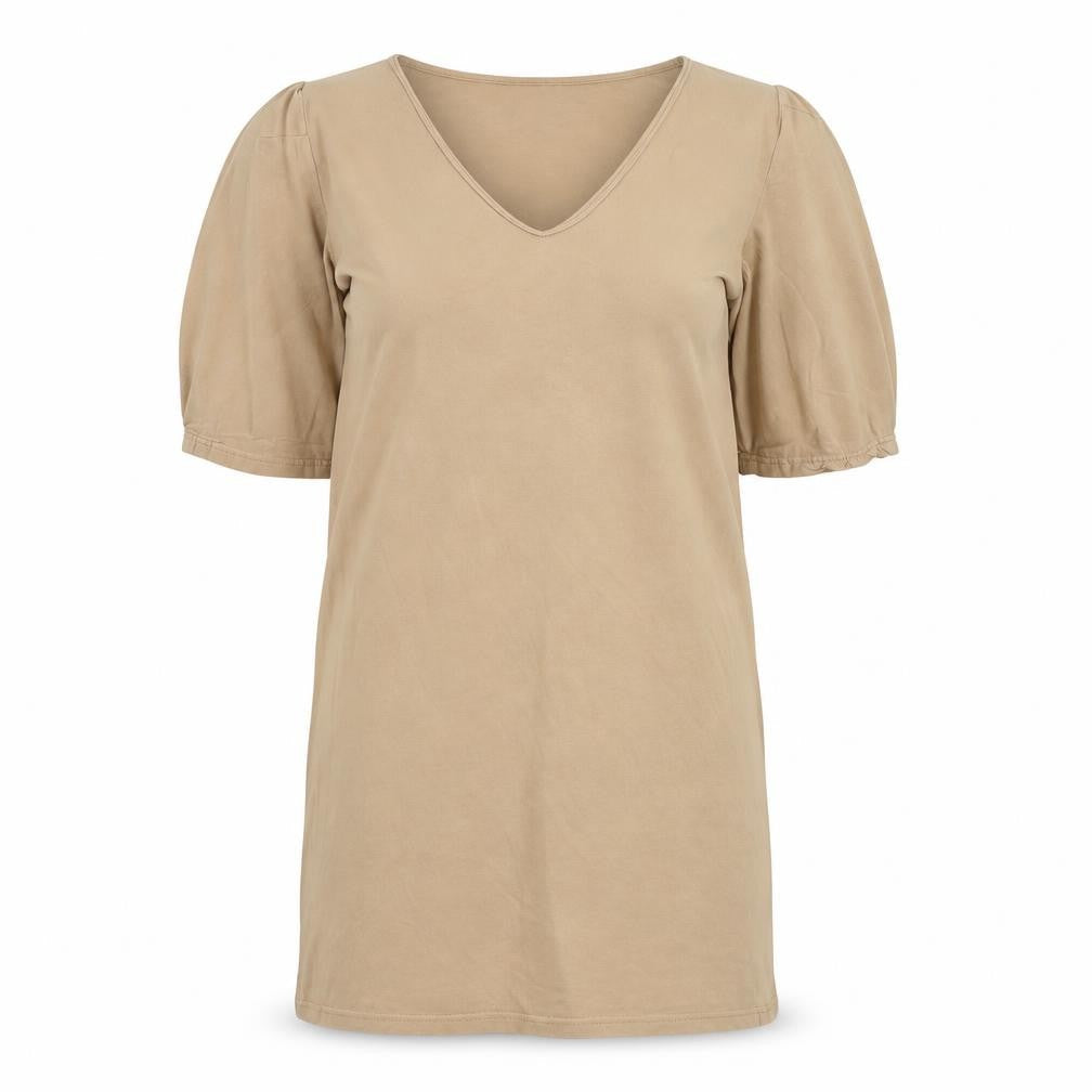 Zara Women's Beige V-Neck Puff Sleeve Dress XS