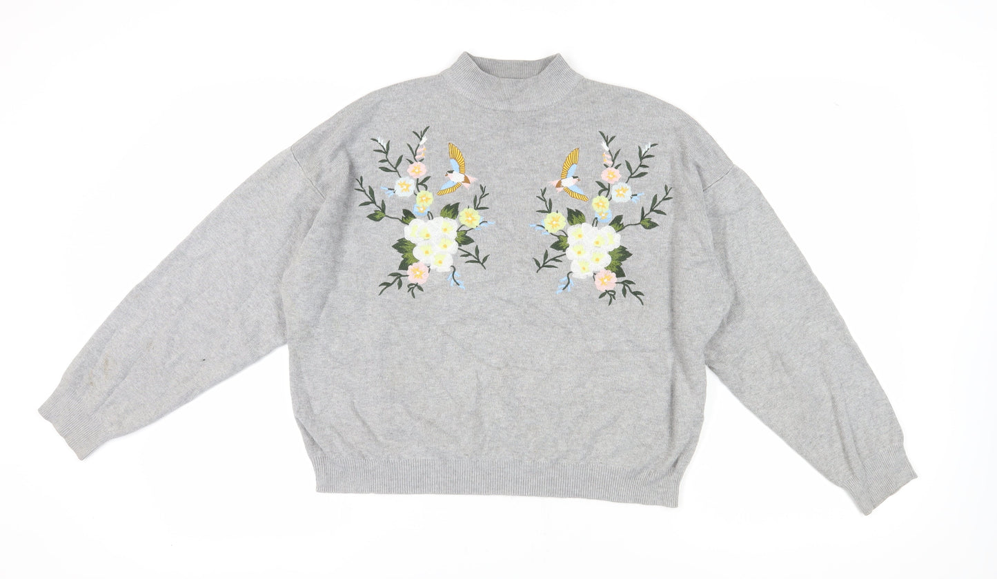 New Look Women's Grey Embroidered Pullover Jumper
