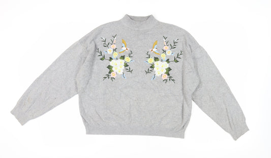 New Look Women's Grey Embroidered Pullover Jumper