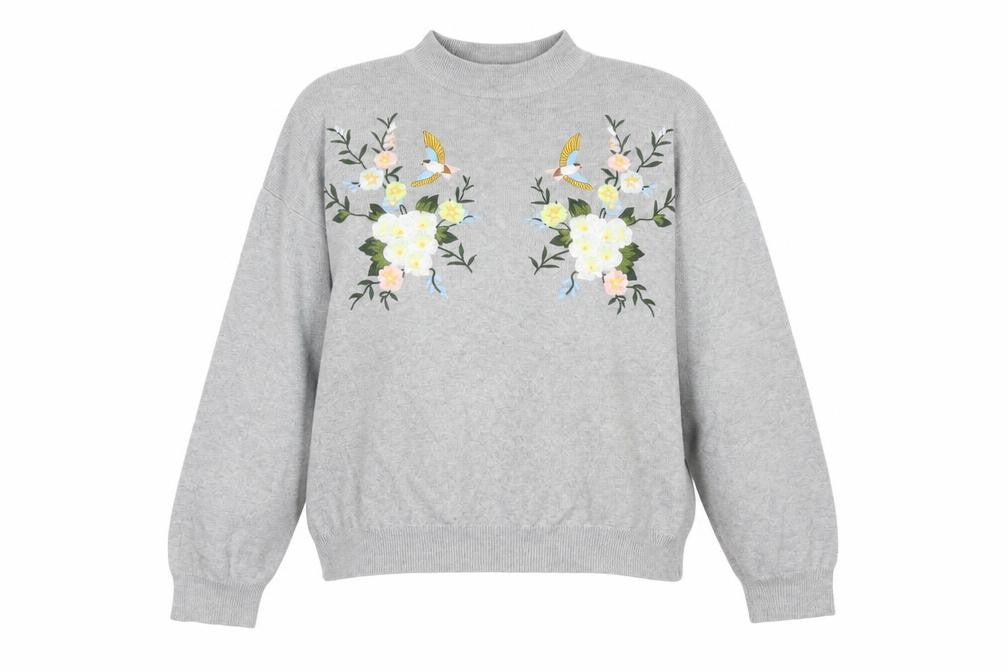 New Look Women's Grey Embroidered Pullover Jumper