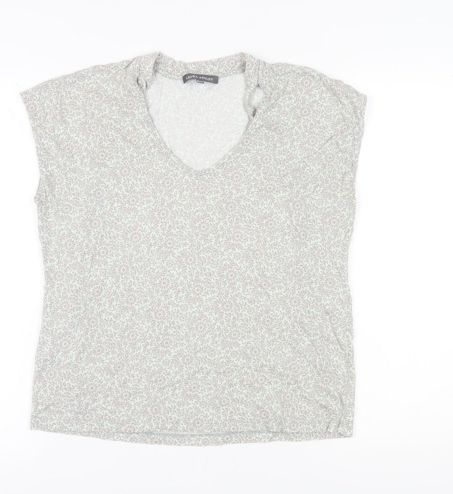 Laura Ashley Women’s Grey Floral V-Neck T-Shirt Size 14
