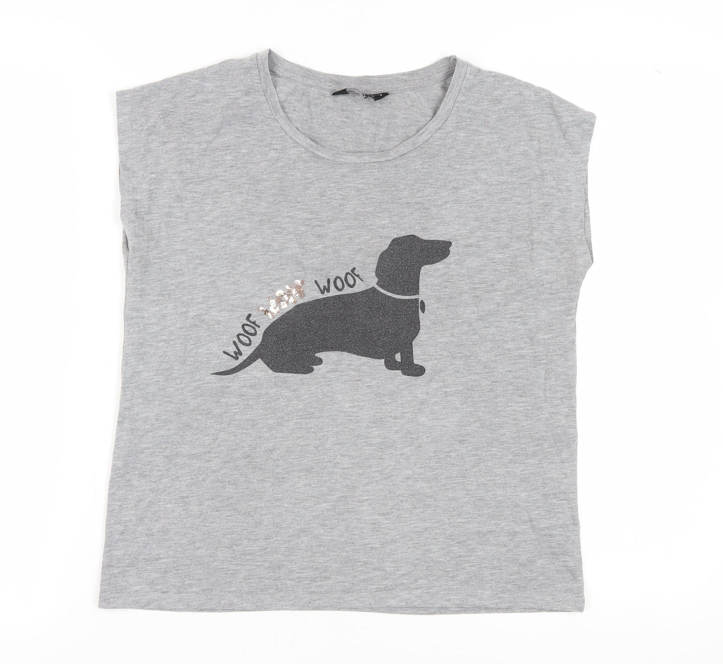Dorothy Perkins Women's Grey Sequin Dog T-Shirt Size 12