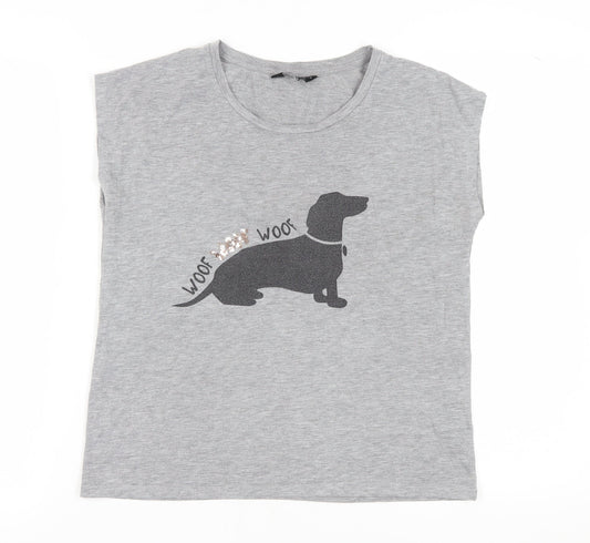 Dorothy Perkins Women's Grey Sequin Dog T-Shirt Size 12