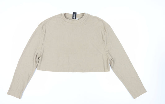Collusion Women's Beige Cropped Long Sleeve T-Shirt