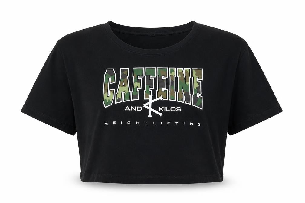 Caffeine & Kilos Unisex Black Cropped T-Shirt M