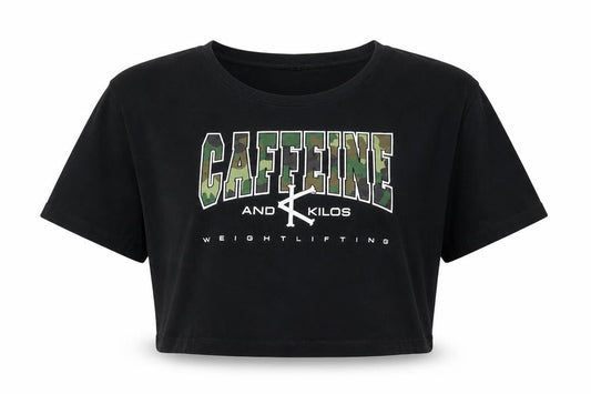 Caffeine Womens & Kilos Black Cropped T-Shirt M