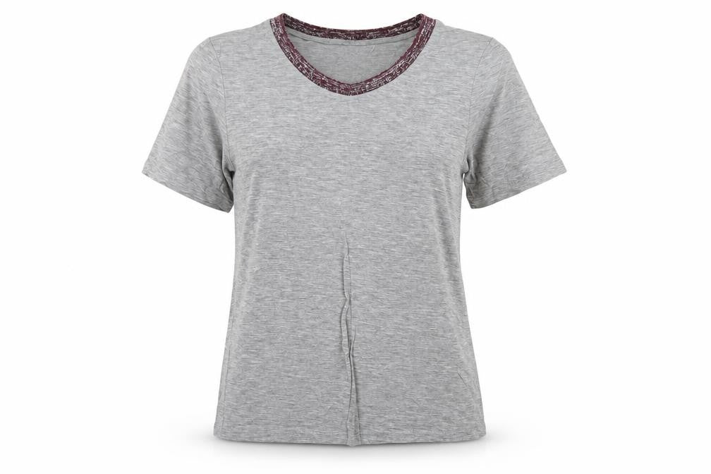 ICHI Women's Grey Basic T-Shirt, Size S, Crew Neck