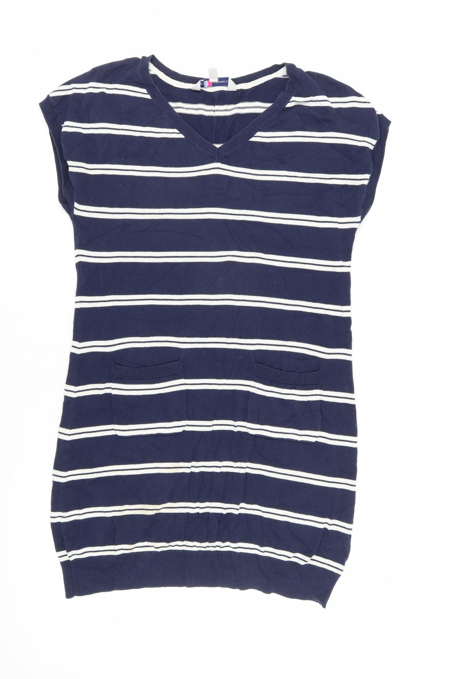Crew Clothing Women's Blue Striped V-Neck Shift Dress Size 12