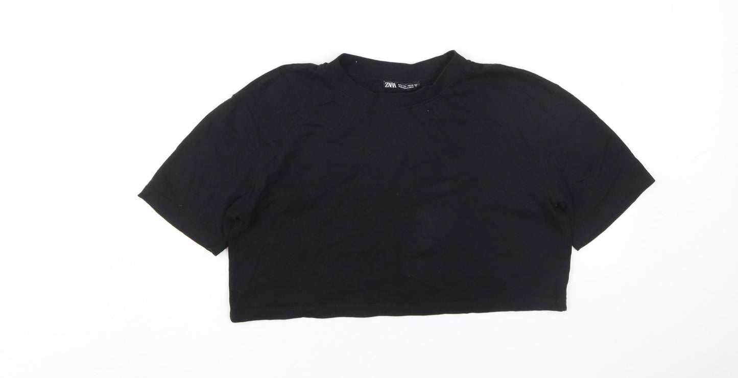 Zara Women's Black Cropped T-Shirt Size 10