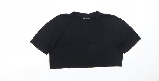 Zara Women's Black Cropped T-Shirt Size 10