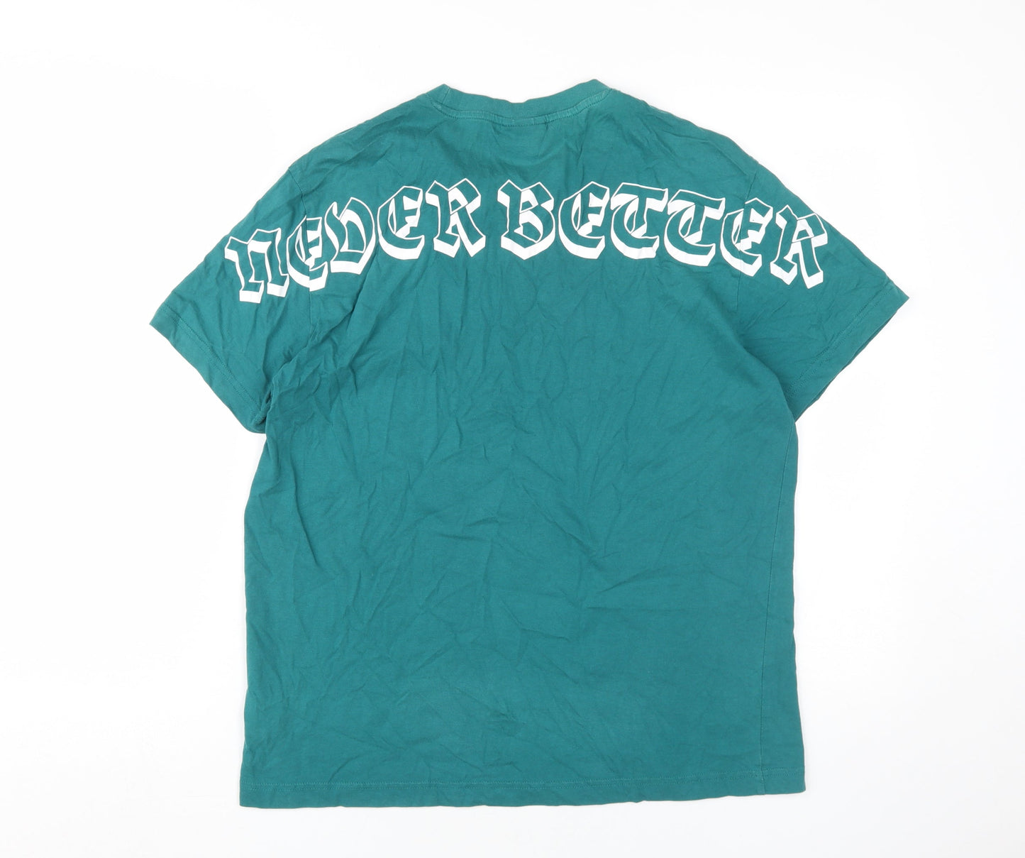 H&M Men's Green Graphic Print T-Shirt, M, Regular Fit