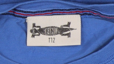 BINI Boys Blue Cotton Basic T-Shirt, Regular Fit, Size 12 Years