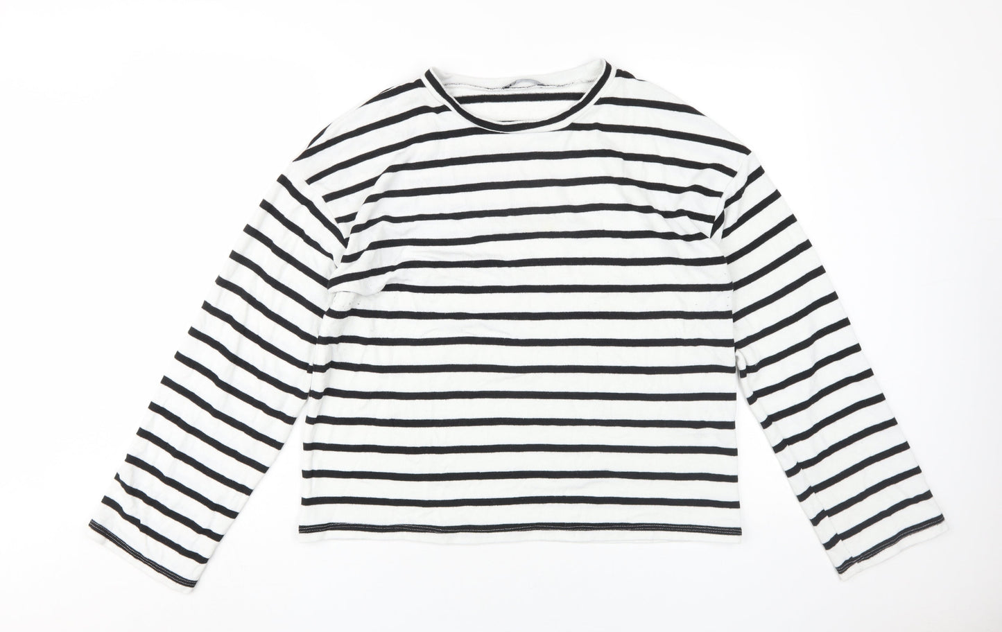 Zara Women's Black Striped Long Sleeve T-Shirt, Size 12