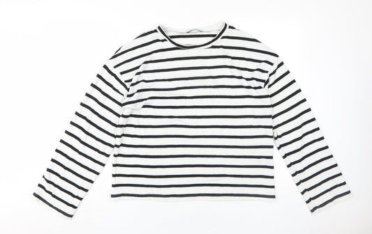 Zara Women's Black Striped Long Sleeve T-Shirt, Size 12
