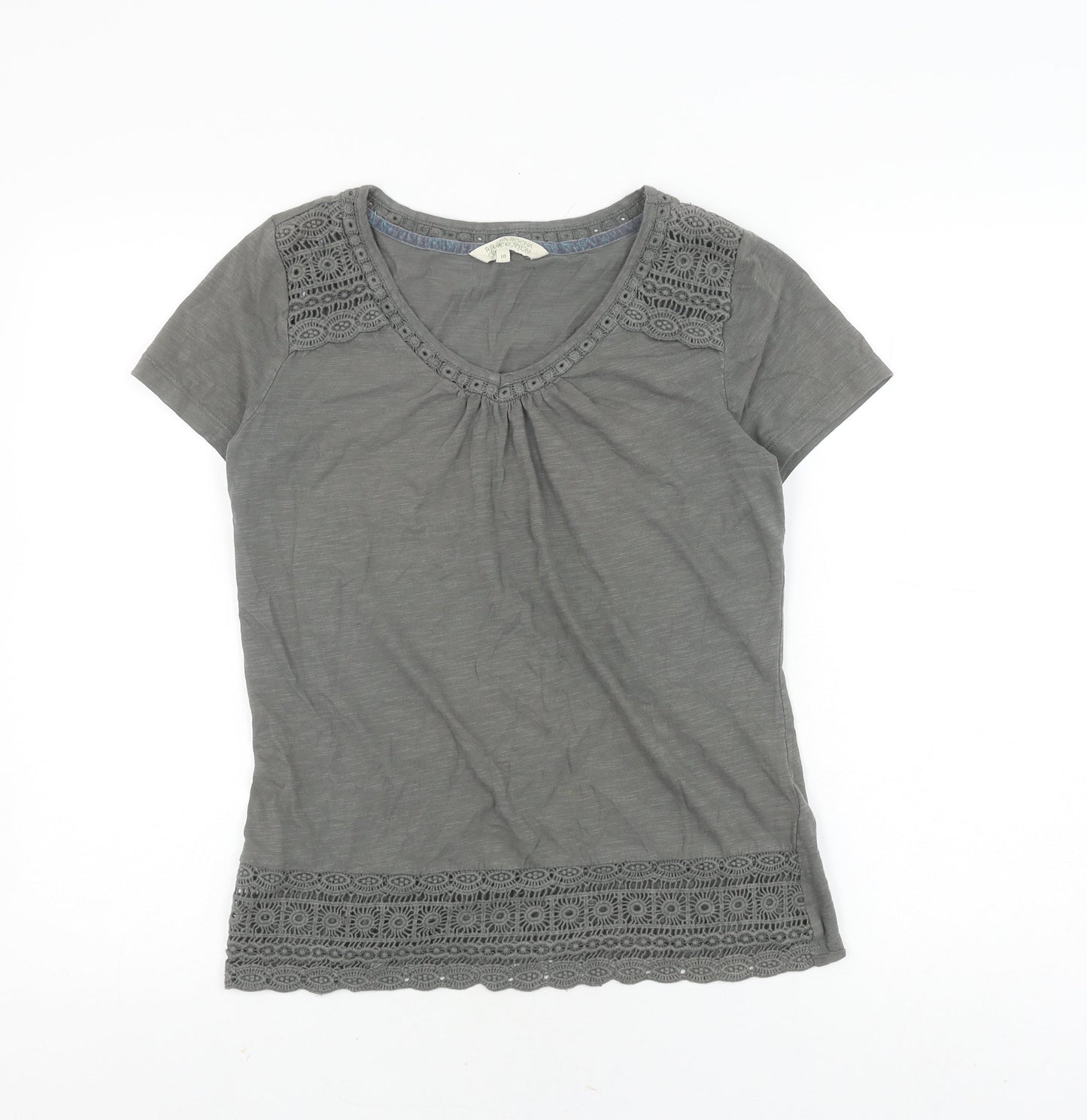 Debenhams Women Grey Crochet V-Neck T-Shirt