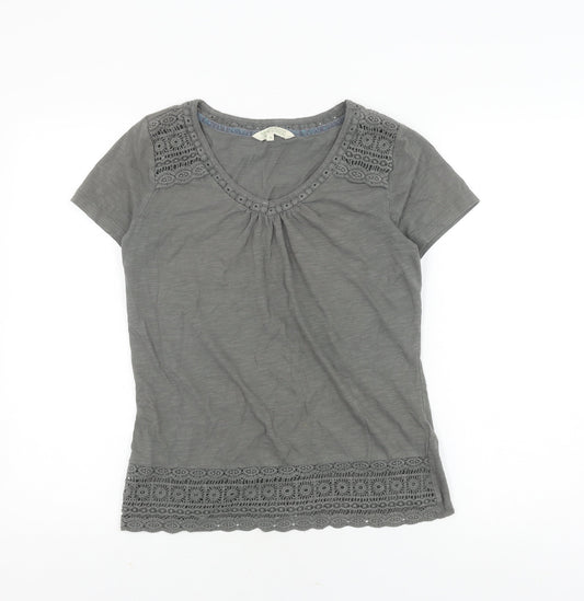 Debenhams Women Grey Crochet V-Neck T-Shirt