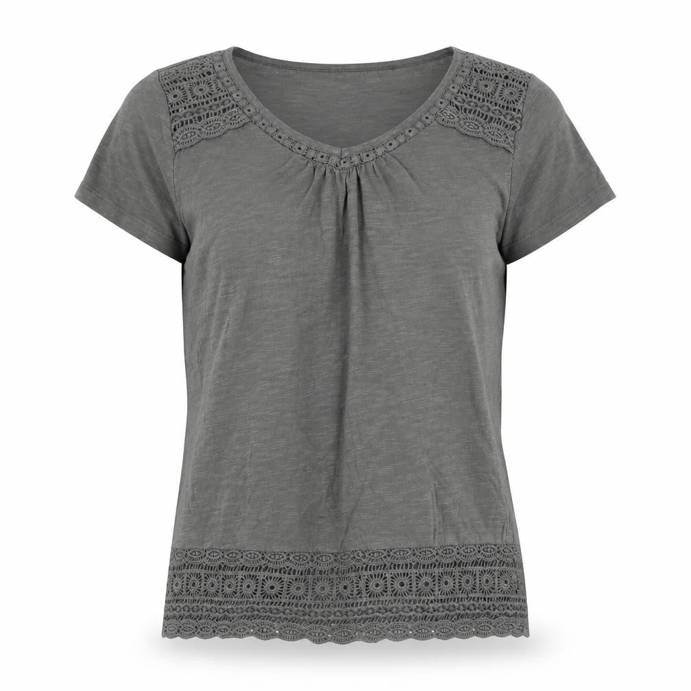 Debenhams Women Grey Crochet V-Neck T-Shirt
